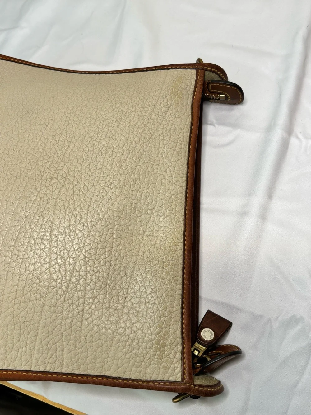 Vintage Dooney & Bourke Suede Interior Cream and Brown Pebble Leather Crossbody